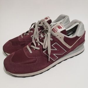 New Balance 574 Classic Burgundy Gray Suede Sneakers Men’s